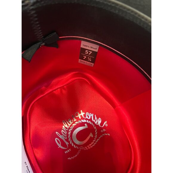 Charlie 1 Horse Stage Coach Black Wool Cowboy Hat Silver Concho Band Size 7 1/8 - Picture 6 of 7